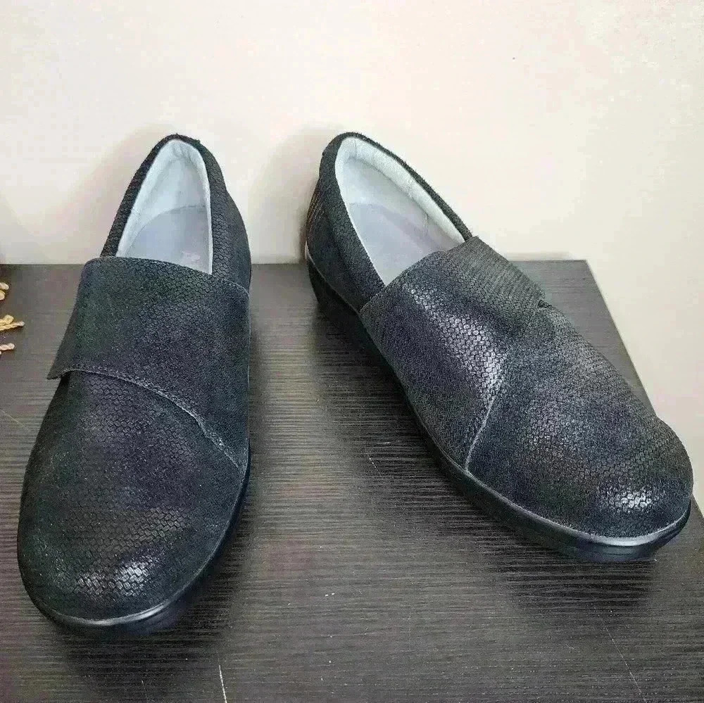 Alegria Women Shoe Lauryn Black Size 8-8.5W EUR 38W Leather Slip On EUC